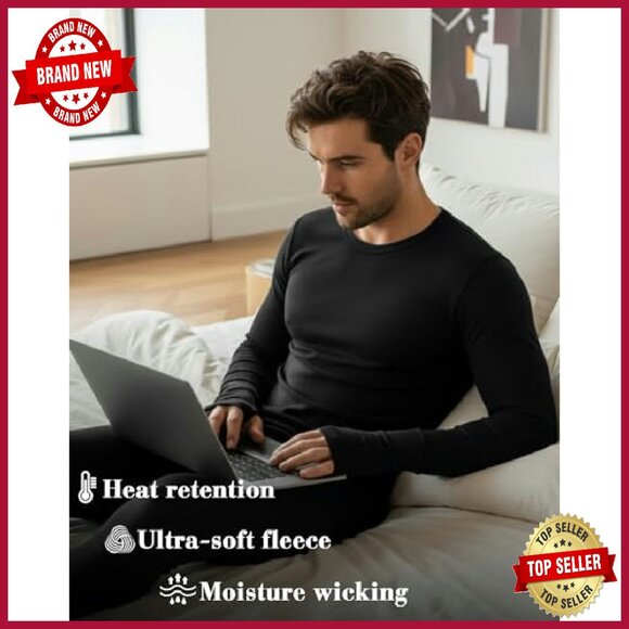Men's Thermal Underwear Set Fleece Lined Base Layer Top & Bottom - Picture 7 of 8